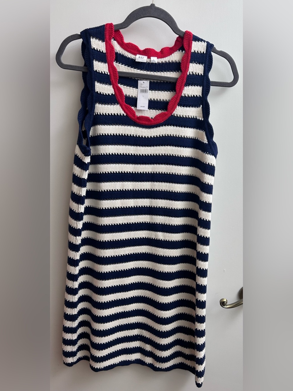 NEW GAP Women's L Striped Knit Cotton Sleeveless Pullover Dress Large  Scalloped